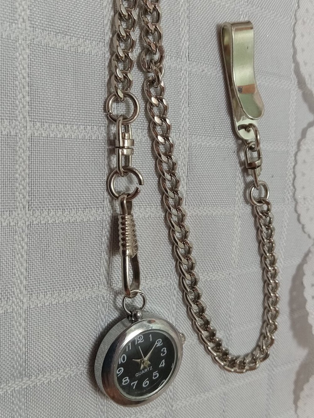 Vintage Quartz pocket watch with a chain and a clip